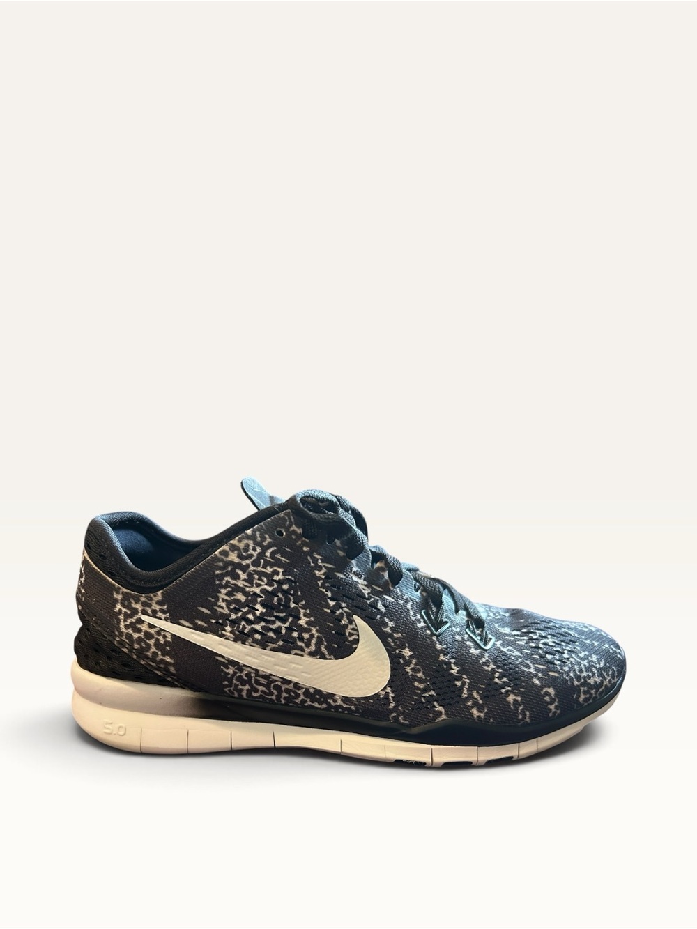 Nike Free 5.0 Black White Animal Print Lightweight Running Shoes Size 5.5